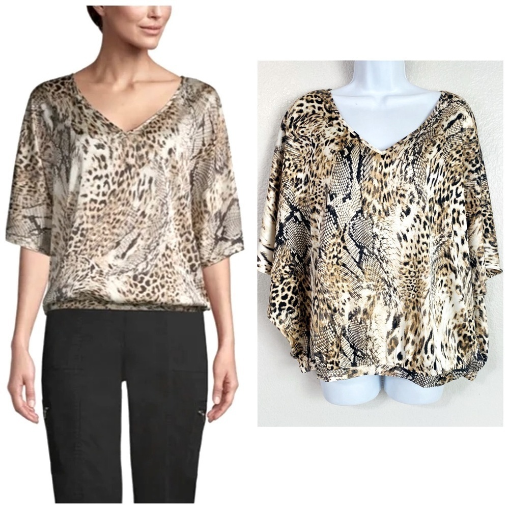 Chico’s Satin Leopard Print Dolman Sleeve Blouse Size M